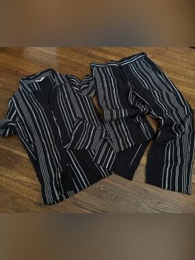Men's Black Striped Button-Up Shirt and Pants Set
